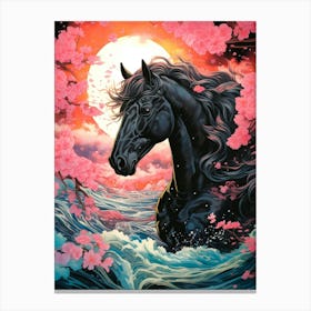 Black Horse In The Water 1 Canvas Print