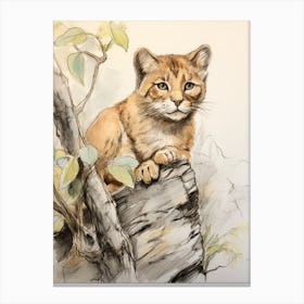 Storybook Animal Watercolour Cougar 3 Canvas Print