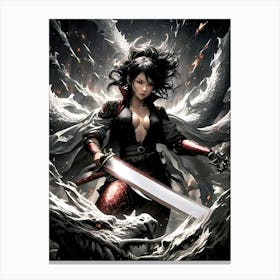 Anime - Female warrior battle with a dragon Canvas Print