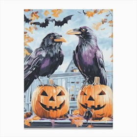 Ravens On Pumpkins Canvas Print