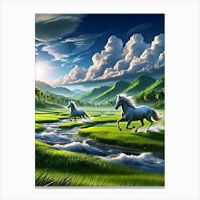 Horses In The Grass Canvas Print