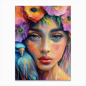 Woman With Flowers On Her Head Canvas Print