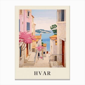 Hvar Croatia 4 Vintage Pink Travel Illustration Poster Canvas Print
