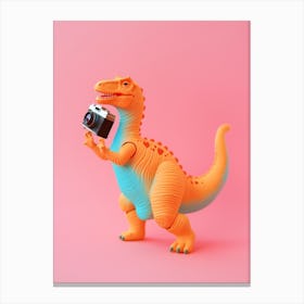 Pastel Toy Dinosaur Taking A Photo On An Analogue Camera 1 Canvas Print