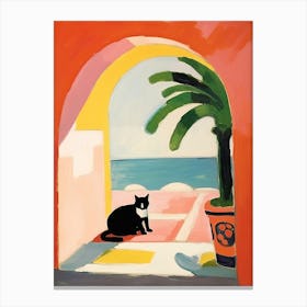Matisse Style Painting Black Cat In Italy Red Door Canvas Print