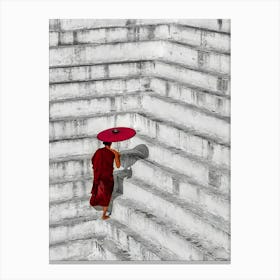 Buddhist Monk On Steps Canvas Print