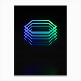 Neon Blue and Green Abstract Geometric Glyph on Black n.0090 Canvas Print