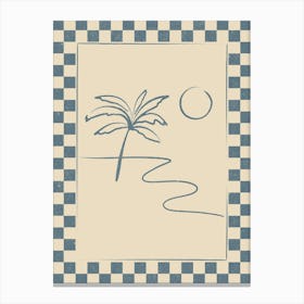 Palm Tree Beach Scene with Checkered Border Canvas Print