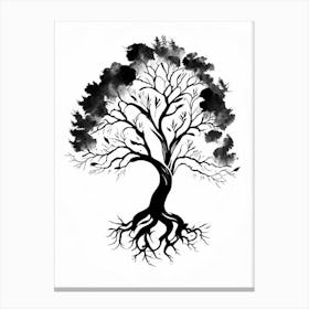 Family Tree Symbol Black And White Painting Canvas Print