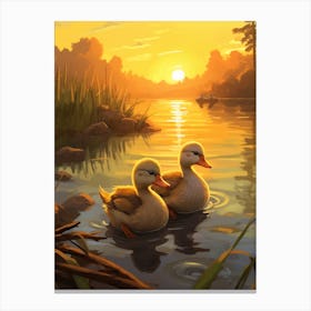Animated Sunrise Ducks 2 Canvas Print