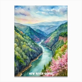 New River Gorge National Park watercolor pating West Virginia. Canvas Print