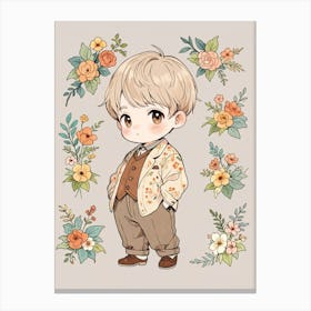 Cute Boy With Flowers Canvas Print