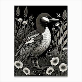 Bird Linocut Common Loon 5 Canvas Print