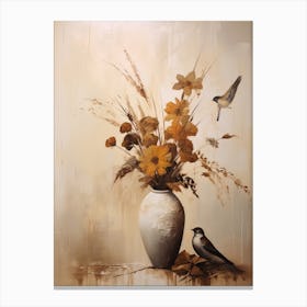 Bird Of Paradise, Autumn Fall Flowers Sitting In A White Vase, Farmhouse Style 2 Canvas Print