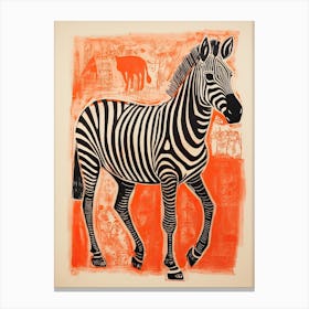 Grevy S Zebra, Woodblock Animal Drawing 1 Canvas Print