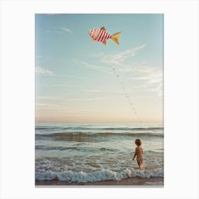 An Endearing Scene Of A Child Amused With A Weightless Oversized Candy Stripe Fish Floating Above Canvas Print