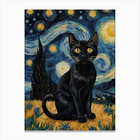 Black Cat Starry Night Canvas Print