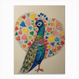 Peacock With Hearts Canvas Print