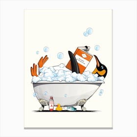 Penguin In The Bathtub Canvas Print