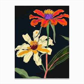 Neon Flowers On Black Zinnia 2 Canvas Print