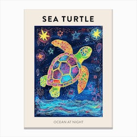 Sea Turtle At Night Crayon Drawing Poster Canvas Print