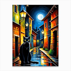 Black Cat In The Alley Canvas Print