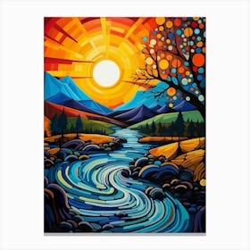 River in Sunset III, Vibrant Colorful Painting in Van Gogh Style Canvas Print