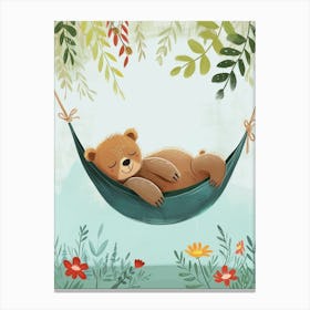 Brown Bear Napping In A Hammock Storybook Illustration 2 Canvas Print