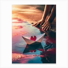 Paper Boat With Heart Canvas Print