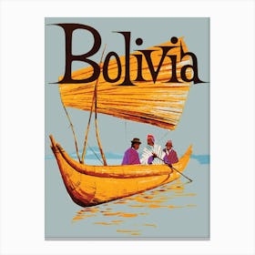 Bolivia, Fishermen, In Traditional Boat Canvas Print