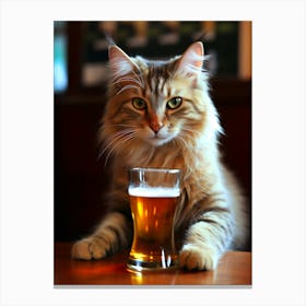 Cat With A Beer Canvas Print