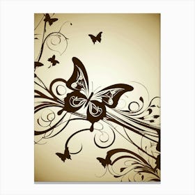 Floral Background With Butterflies Canvas Print