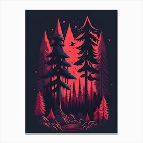 A Fantasy Forest At Night In Red Theme 16 Canvas Print