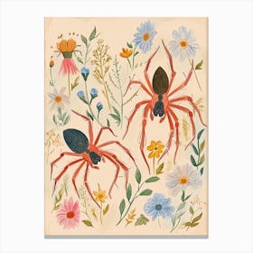 Folksy Floral Animal Drawing Spider Canvas Print