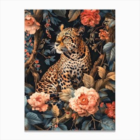 Leopard In Roses Canvas Print