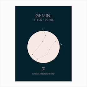 Gemini Star Sign In Dark Canvas Print