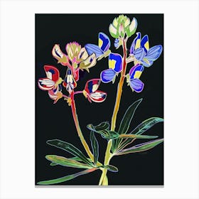 Neon Flowers On Black Bluebonnet 3 Canvas Print