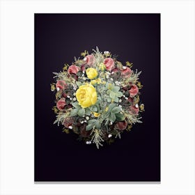 Vintage Yellow Rose Flower Wreath on Royal Purple n.0206 Canvas Print
