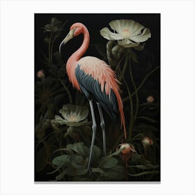 Dark And Moody Botanical Flamingo 4 Canvas Print