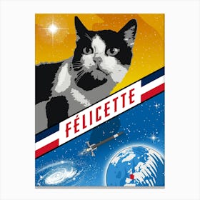 Felicette, First cat in space, France, 1963 — Vintage space poster, retro space art, propaganda poster, retrofuturism Canvas Print