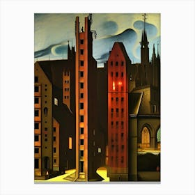 Sci Fi Futuristic Science Fiction City Neon Scene Artistic Technology Machine Fantasy Gothic Town Buildings Architecture Outdoors Skyline Skyscrapers Downtown Canvas Print