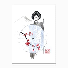 Geisha Nude Behind Umbrella Canvas Print
