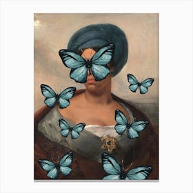 Blue Butterflies Renaissance Painting Canvas Print