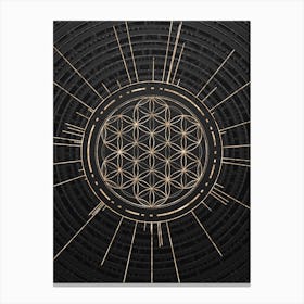 Geometric Glyph Symbol in Gold with Radial Array Lines on Dark Gray n.0138 Canvas Print