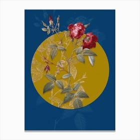 Vintage Botanical Velvet China Rose on Circle Yellow on Blue Canvas Print