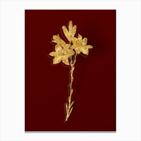 Vintage Madonna Lily Botanical in Gold on Red n.0486 Canvas Print