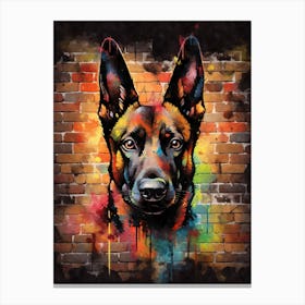 Aesthetic Belgian Malinois Dog Puppy Brick Wall Graffiti Artwork Canvas Print