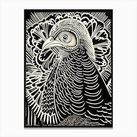 B&W Bird Linocut Turkey 4 Canvas Print