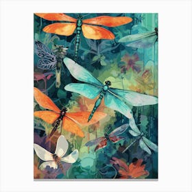 Dragonfly Collage Bright Colours 1 Canvas Print