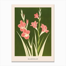 Pink & Green Gladiolus 2 Flower Poster Canvas Print